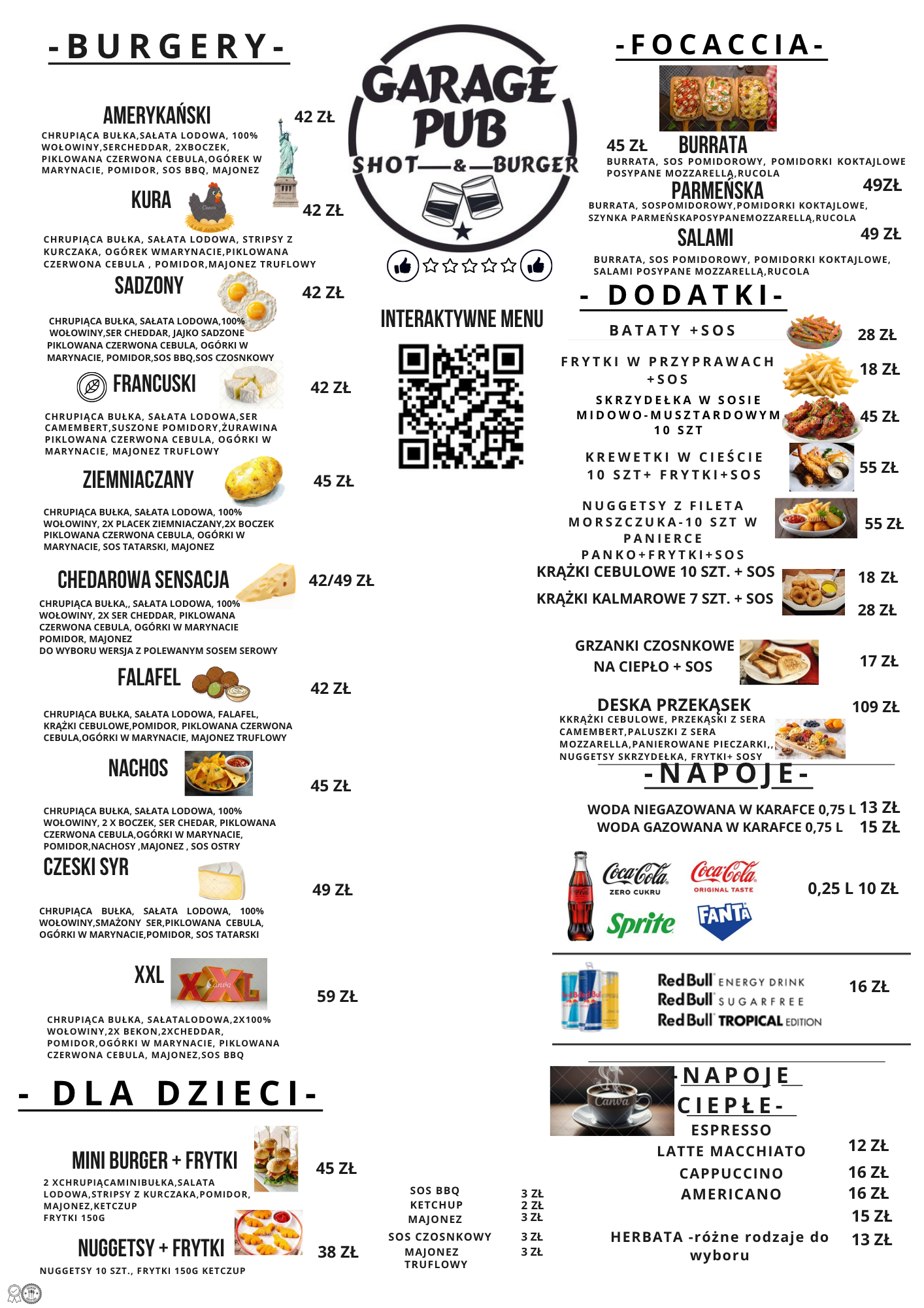 Garage Pub - Menu przód